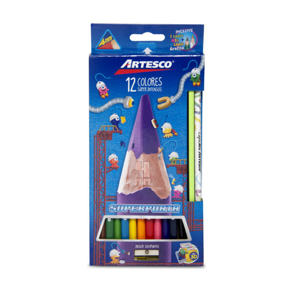 Colores Triangulares Largos X12 + Lápiz + Sacapuntas